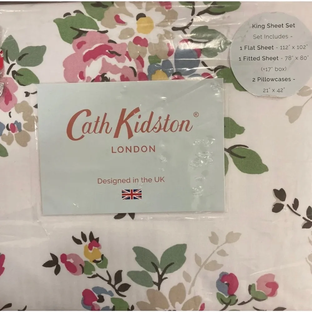 Cath Kidston King Sheet Set Button Rose Raspberry 100% Flannel Brushed Cotton